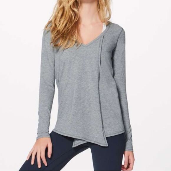 Lululemon Knot a Problem long sleeve tie front gray athleisure tee, women’s 8 - Picture 1 of 9
